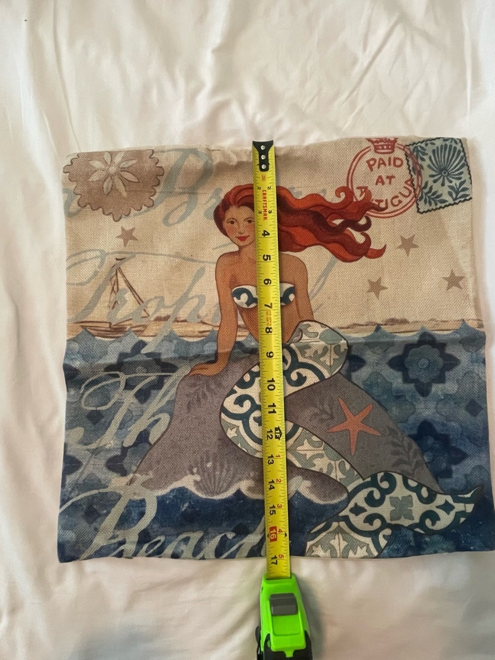 Vintage Beach Burlap Tropical 4 Mermaid Square 17 x 17.5 in Pillow cover - Picture 8 of 9